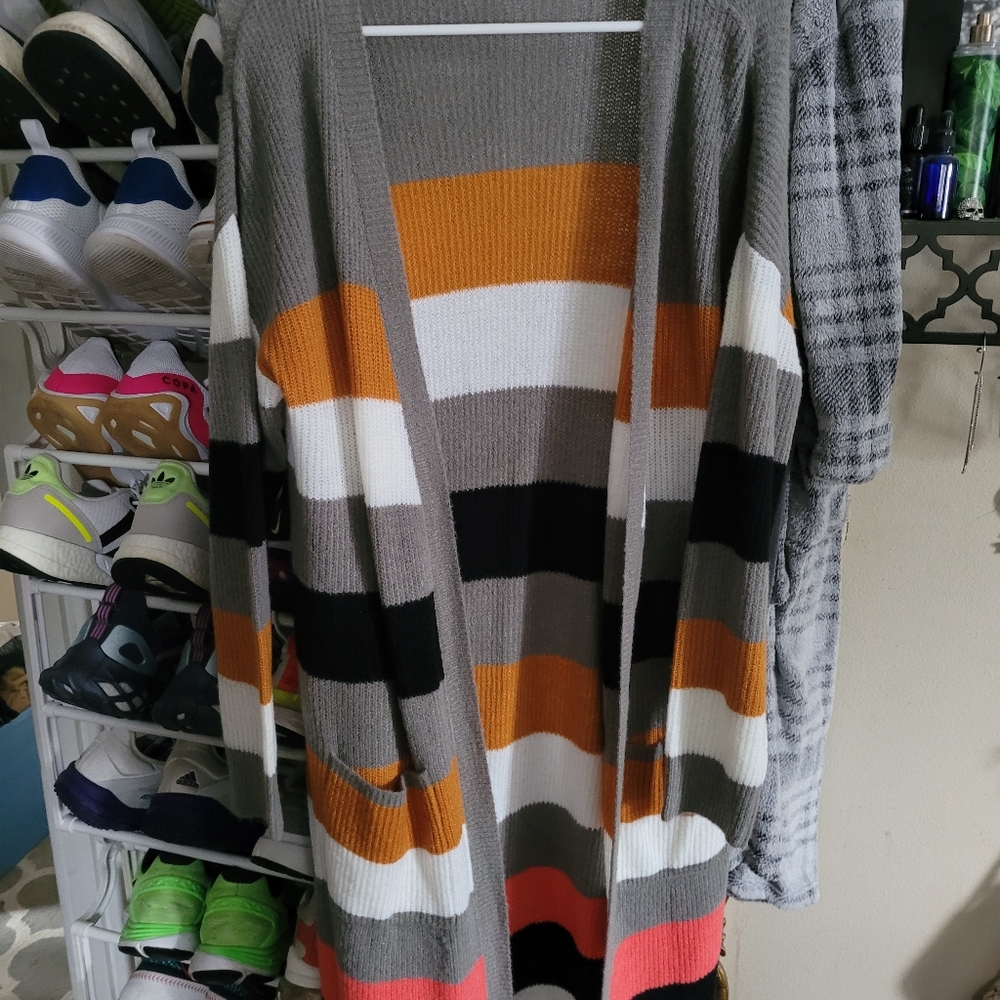 Striped Open-Front Cardigan